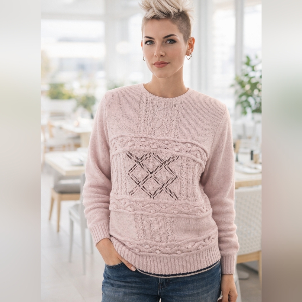SARA VALENTINO🇮🇹VINTAGE 70'sSoft Pink/Mauve Cable Knit MADE IN ITALY Sz M